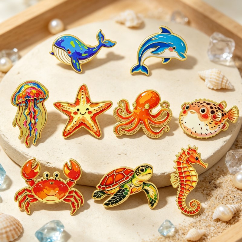 Enamel Pin Set - Spilla smaltata con animali marini vivaci,