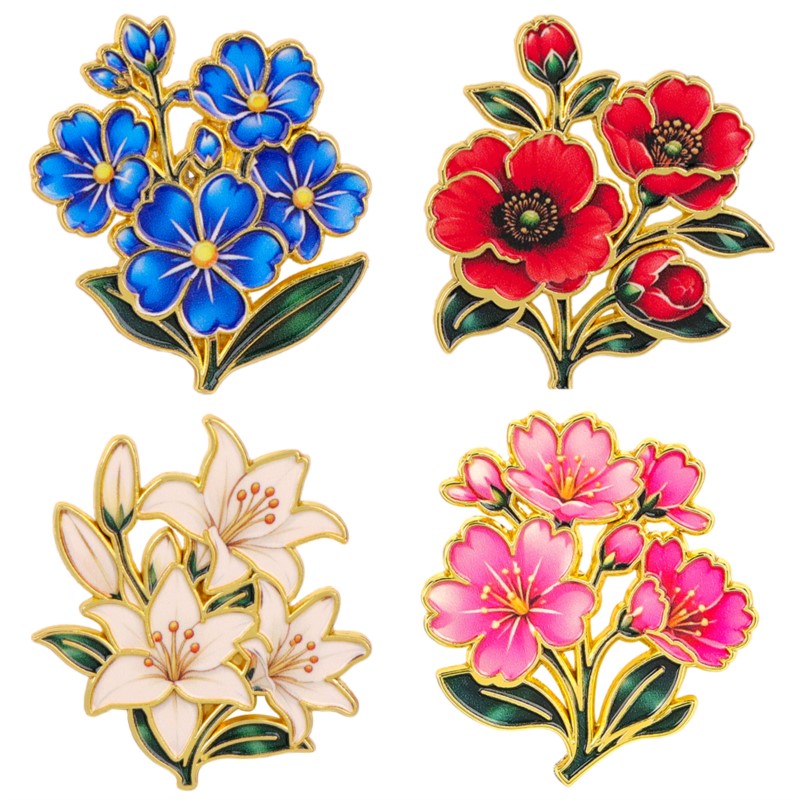 Enamel Pin Set - Spilla smaltata floreale vintage colorata e