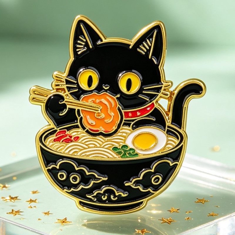 Grazioso Gatto Nero che Mangia - Enamel Pin Set recensione e prezzo