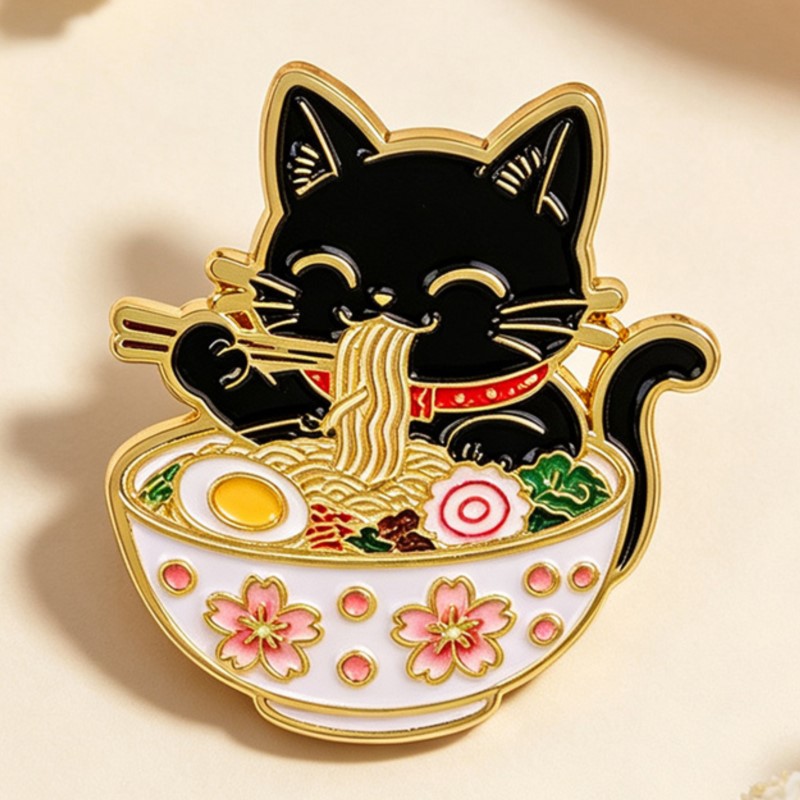 Grazioso Gatto Nero che Mangia - Enamel Pin Set recensione e prezzo